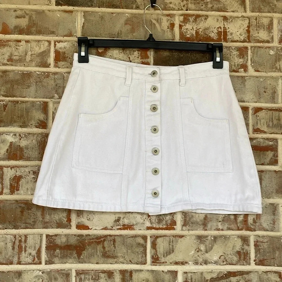 Mignon Jean White Button Up Denim Mini Skirt - Picture 1 of 8